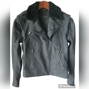 RAG & BONE Women's Fur Trim Wool‎ Blend Removable Sleeve Moto Biker Jacket 00
